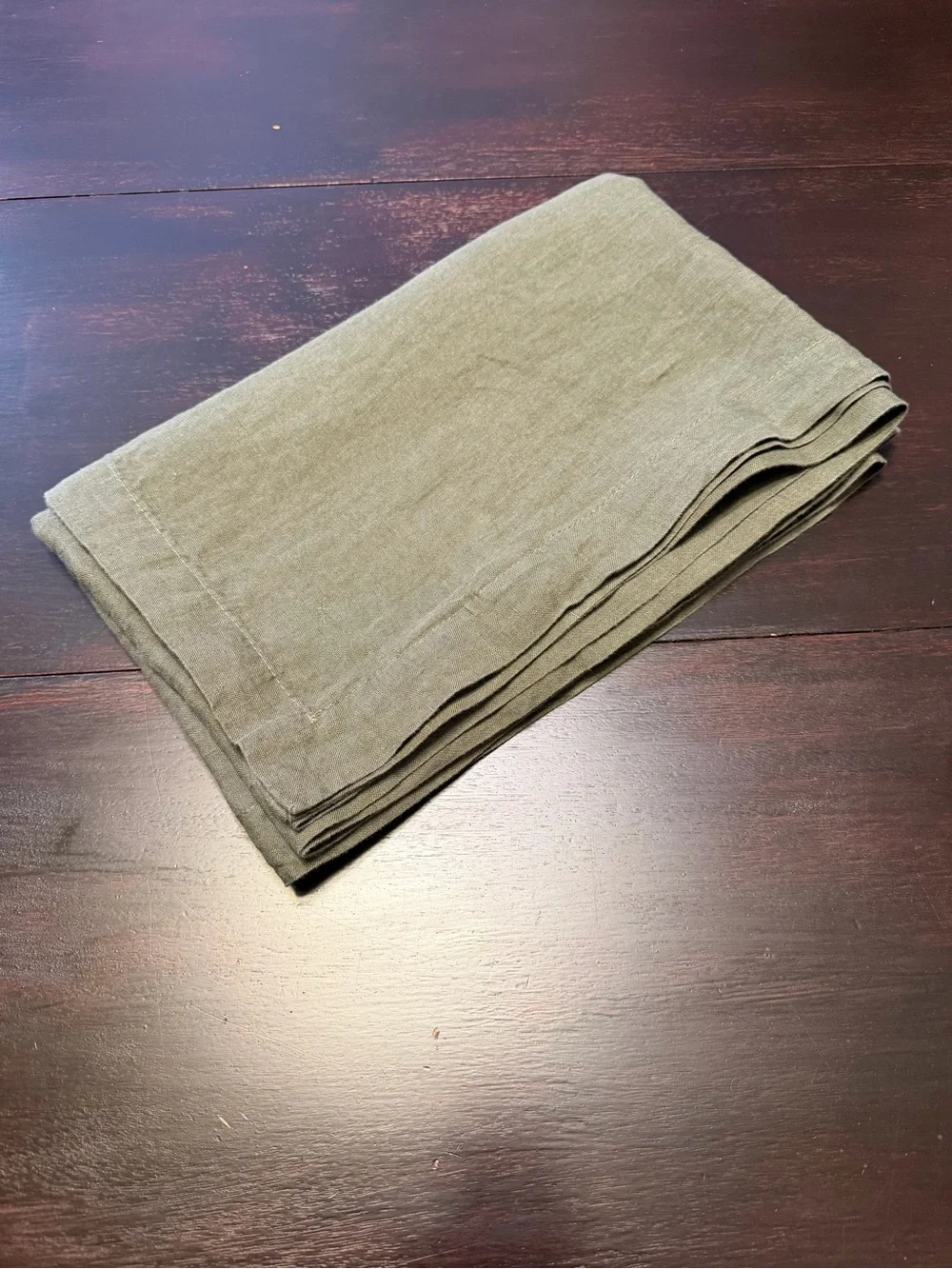 Crate & Barrel Desert Green Table Runner European Linen quiet luxury 18x120